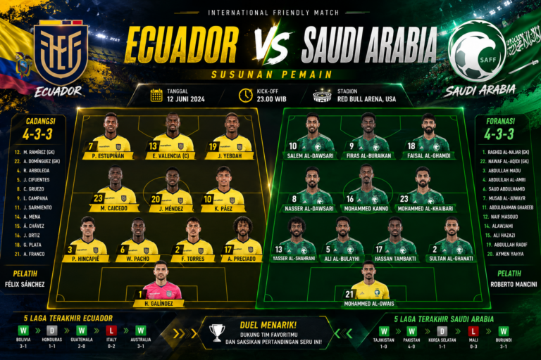 Susunan Pemain Pertandingan Ecuador vs Saudi Arabia