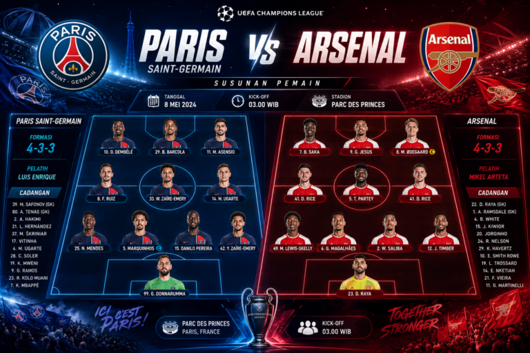 Susunan Pemain Pertandingan Paris Saint-Germain vs Arsenal