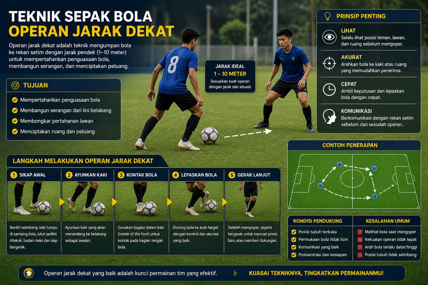 Teknik Sepak Bola Operan Jarak Dekat