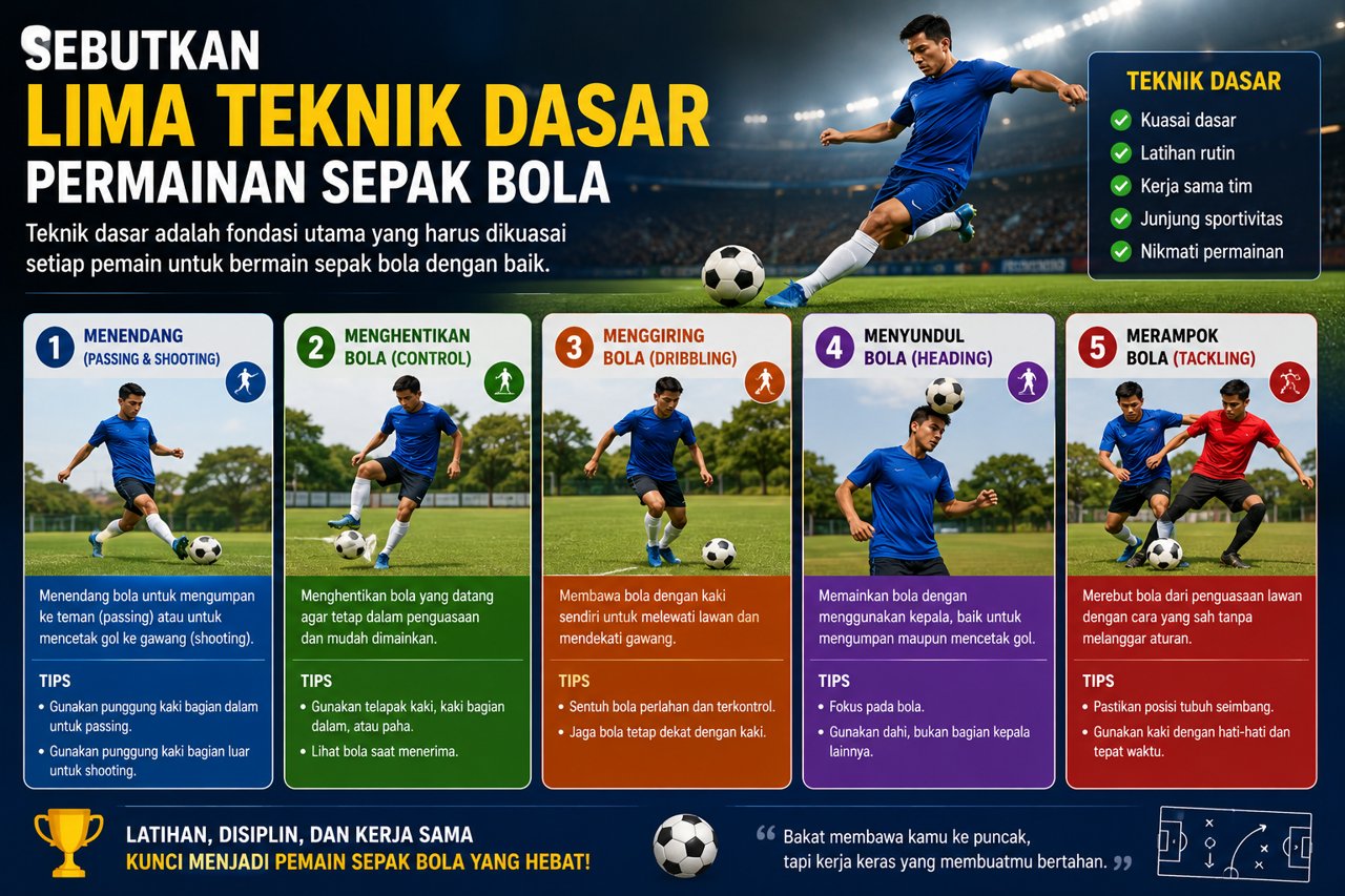 Sebutkan Lima Teknik Dasar Permainan Sepak Bola