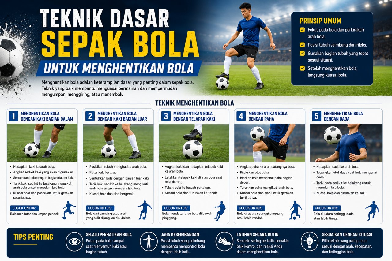 Teknik Dasar Sepak Bola Untuk Menghentikan Bola