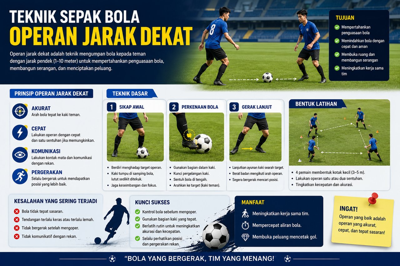 Teknik Sepak Bola Operan Jarak Dekat