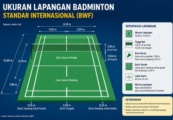Ukuran Lapangan Badminton Standar
