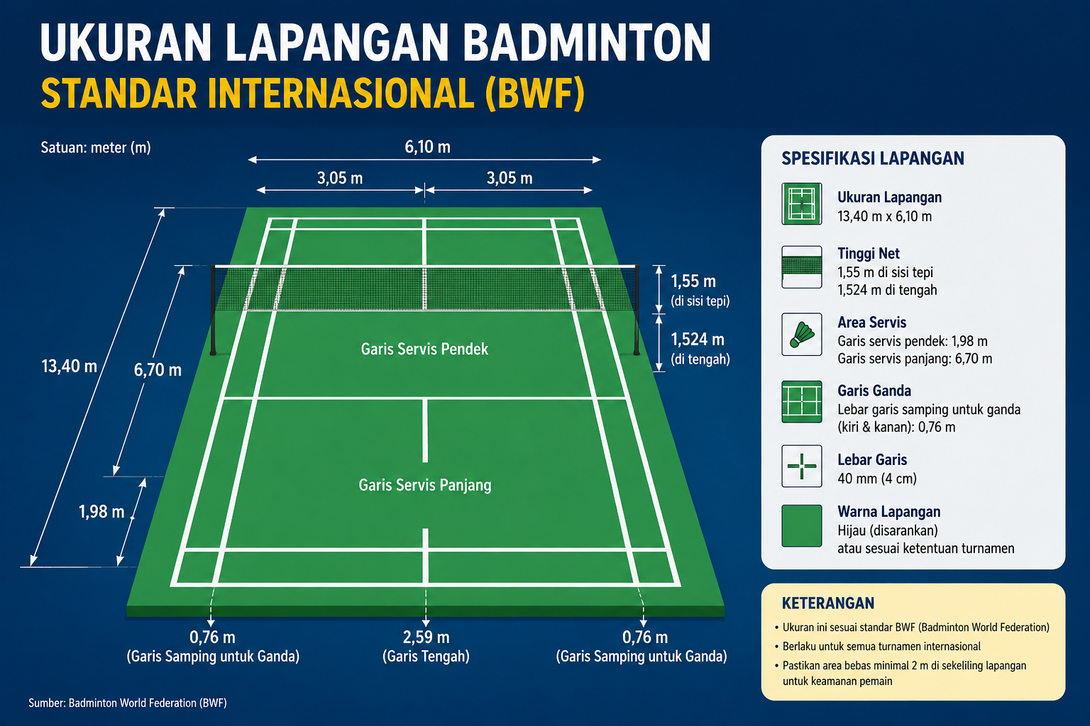 Ukuran Lapangan Badminton Standar