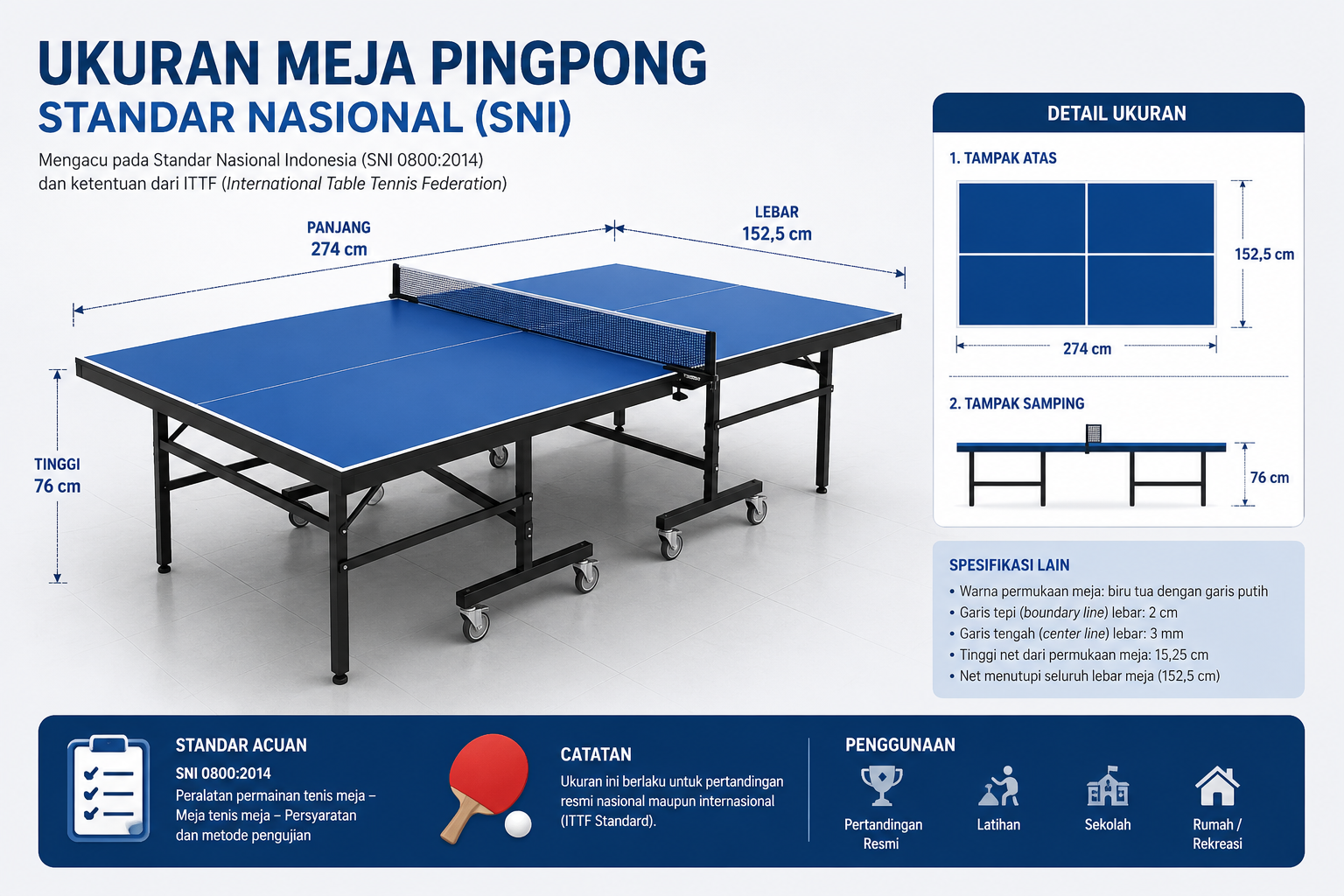Ukuran Meja Pingpong Standar