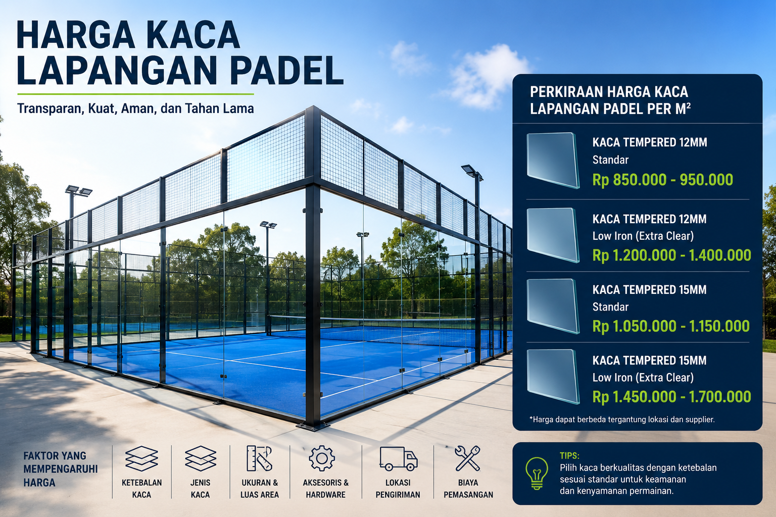 Harga Kaca Lapangan Padel