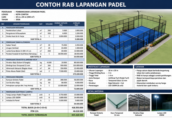 Contoh RAB Lapangan Padel