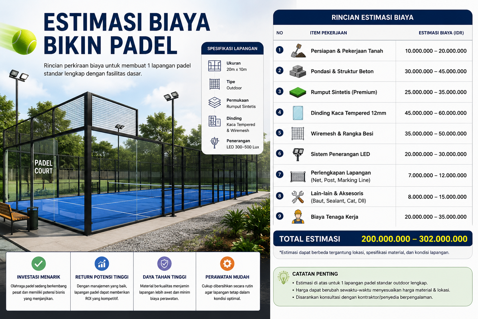 Estimasi Biaya Bikin Padel